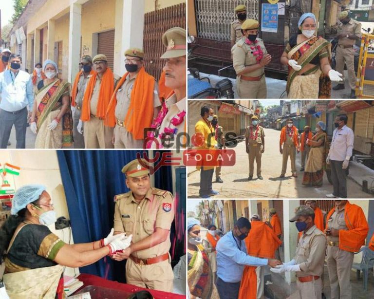 ड्यूटी पर तैनात पुलिसकर्मी सम्मानित, वृद्ध गरीबों को खाद्यान्न किया वितरित